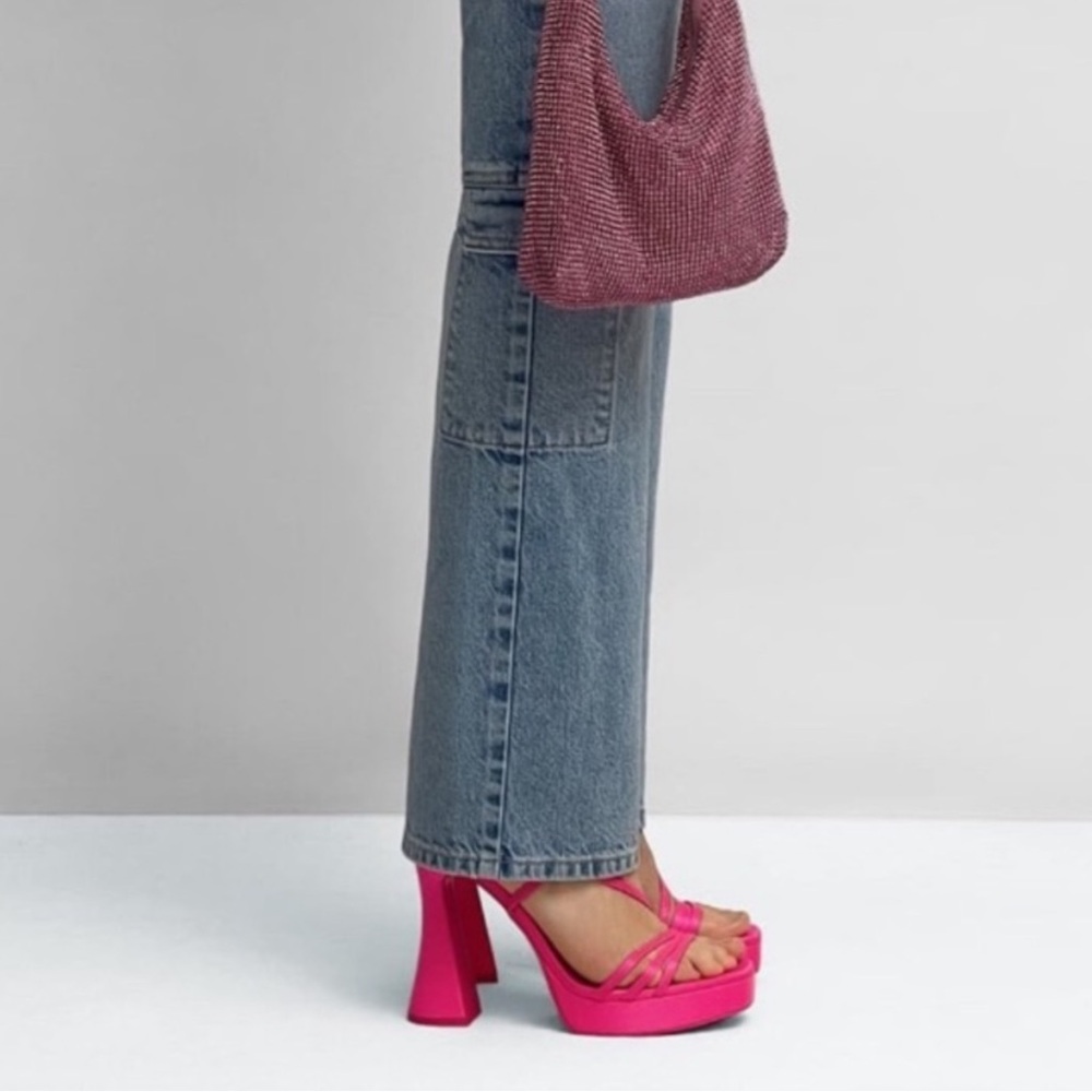 “ZARA” Satin Strappy Wraparound Platform Sandal Heels - Picture 4 of 16